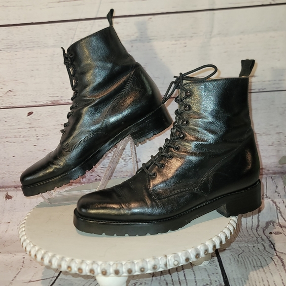 RITZ New York Black  Leather Moto Combat Ankle Lace-up Boots Size 36.5 EU, 6 US - Picture 5 of 12